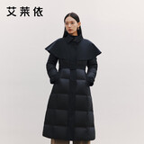 艾莱依羽绒服女气质长款风衣斗篷披肩通勤收腰大衣冬外套 炭黑M