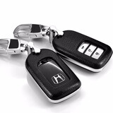 迪加伦 真皮本田钥匙包 21款 十代雅阁思域新CRV思铂睿XRV缤智钥匙套 男士汽车钥匙扣 至尊黑(钥匙壳+钥匙扣) 本田专车专用智能钥匙