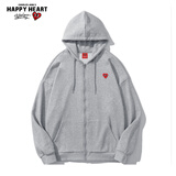 查尔斯桃心开衫连帽卫衣男女情侣同款春秋薄款宽松休闲拉链外套 花灰色 M 