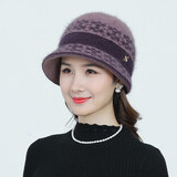 浩冠 帽子女中老年加绒保暖老年人奶奶兔毛老人帽秋冬季送妈妈的生日礼物毛线帽围巾套装 浅紫（只有帽子） 均码