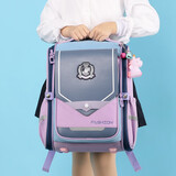 酷咖书包男孩小学生儿童双肩包女背包 轻便减负透气1-3-6年级大容量 浅紫色（带独角兽挂件）