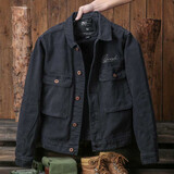 季言重磅短款工装做旧衬衫外套男春秋厚款长袖美式复古军旅风黑色上衣 黑色 XL