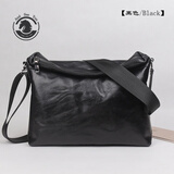 ANDSEEYOU品牌 潮流单肩斜挎包男包 简约牛皮背包 休闲电脑包 横款邮差包 欧美商务公文包男 黑色