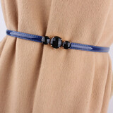 庭睿 小皮带女百搭装饰连衣裙免打孔细腰带水钻西装大衣收腰裤带黑色 蓝色