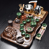 兿凡臻品紫砂功夫茶具整套装陶瓷科技木一体式全自动实木茶盘家用自动茶具 3寓布袋佛浮雕冰裂+全自动电器