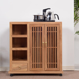 福运宝新中式实木茶水柜家用客厅现代简约茶水台办公室放烧水壶移动茶车茶水架酒店可放水桶多功能储物餐边柜 A款原木色长70cm*宽33cm*高70cm