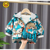 G.duck小黄鸭童装男童外套春秋装2023新款儿童夹克中小童风衣男宝宝棒球 绿色:绿色小熊春秋薄 90