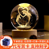 山迪生日礼物女水晶球音乐八音盒摆件送女朋友实用走心定制女孩礼物 海豚-暖光底座[不可旋转]