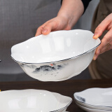 国玥 汤碗大号家用陶瓷和面碗异形沙拉碗汤盆可微波碗具水煮鱼大碗 江山如画9英寸莲花碗1个