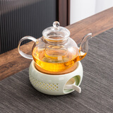 康韵 花草茶具煮茶保温花茶耐热玻璃茶壶陶瓷温茶炉蜡烛加热底座家用茶壶温茶器 06款玲珑底座（青）带烛托+花茶壶