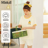 米度丽月子服夏季薄款孕妇哺乳睡衣短袖宽松产后喂奶衣家居服套装 米白 XL码（建议130-160斤左右）