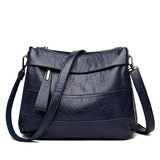 瑾安（JINAN）真皮女包斜挎包包牛皮软皮百搭中年妈妈包大容量三层单肩包女士包 深蓝色小号