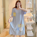 茶秀莫代尔睡裙大码200斤可穿外出夏季女款睡衣胖MM孕妇宽松加肥加大 YQM2173#蓝色 4XL 200-220斤