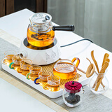 瓷牌茗茶具（cipaiming teaset）瓷牌茗 耐热玻璃茶壶煮茶器套装功夫茶具家用普洱泡茶壶蒸茶器 三角壶六彩8件罐道白几何大长方