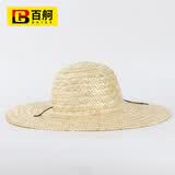 百舸夏季农民草帽防晒遮阳帽工地帽大沿草编帽可定制LOGO直径约38cm CW277805