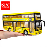 卡威（KIV）合金双层公交车玩具车男孩大号巴士儿童玩具车大巴公共汽车 卡通双层黄色6016B