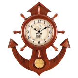 枫叶（MapleLeaf） 欧式船舵创意实木挂钟家用摇摆简约艺术石英钟客厅现代装饰时钟 7038大号板栗色-日本机芯