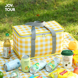 佳途保温野餐包 户外便捷折叠野营便当饭盒包冷藏包旅行野餐篮 黄白格