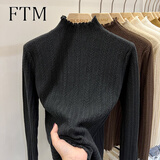 斐特玛木耳边针织衫半高领打底衫女秋冬内搭白色打底毛衣女春秋新款上衣 黑色 S 【建议100斤内】
