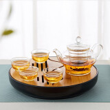 万壶园 竹制茶盘托盘茶台功夫茶具配件茶道零配密胺蓄储水式竹木茶托茶海茶船干泡盘防烫隔热家用简约果盘 远山茶盘 黑底