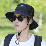 比弗利狼男遮阳帽子夏天透气渔夫帽情侣旅游登山户外盆帽沙滩骑车太阳网帽 黑色两侧网格登山帽105款 均码尺寸大小可调