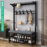 春色田园挂衣架落地卧室进门口玄关组合多功能换鞋凳衣帽架一体简易衣架子 【加固出口款】100CM黑架-绒灰坐