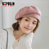 斯普琳 贝雷帽女秋冬季韩版潮网红复古百搭时装帽千鸟格文艺显脸小画家帽英伦八角帽子女 枣红