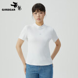 哥弟（GIRDEAR）女装简约百搭烟管领修身短袖T恤上衣女1300606 同心协力-白 M (3码)