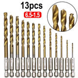 FEITA 六角柄麻花钻头 13件充电钻高速钢直柄扩孔钻头1.5-6.5mm 电动螺丝批头开孔套装 镀钛麻花钻头13件套