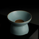 心去處汝窑茶漏茶滤全瓷一体茶叶过滤网加公道杯陶瓷滤茶器茶隔茶具配件 圆形茶漏套组【天青陶孔】