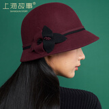上海故事纯羊毛帽子女秋冬保暖毛呢礼帽长短檐渔夫帽双色花送女友
