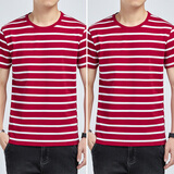 宾色条纹t恤男短袖棉修身圆领海魂衫半袖男体恤夏季潮流休闲打底 枣红色+枣红色 L 【115-130斤】
