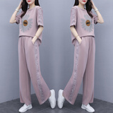 品汇菲大码女装套装胖妹妹夏季上衣微胖mm显瘦时尚小雏菊烫钻休闲两件套 粉色 薄款 5XL 大建仪180-200斤