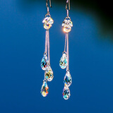 忆奴娇岚裳925银饰品水晶耳环百搭时尚长款水滴流苏耳坠耳饰首饰礼物 AB彩色