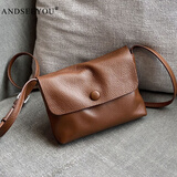 ANDSEEYOU单肩包女秋冬新款包包女文艺小清新头层牛皮小方包真皮女包斜挎包 棕色