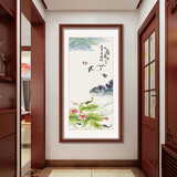 享得 玄关装饰画中式九鱼图葫芦玄关画竖版过道走廊壁画国画实木边框 H款九鱼图 田园柚木色边框 80cm*160cm 实木边框+有机玻璃