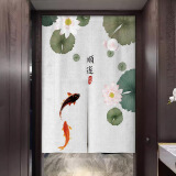 纯调中式荷花布艺门帘卫生间商用遮挡布帘厕所卧室隔断半截半帘免打孔 荷韵08 宽65cm*高90cm(半开式送杆)