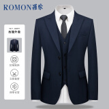 罗蒙（ROMON）西服男士小西装外套职业正装修身休闲伴郎服 藏青色5XL
