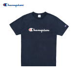 Champion夏季经典款印花草写LOGO圆领休闲运动T恤无性别冠军短袖男女情侣 藏青色(偏薄） M