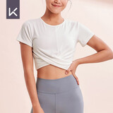 Keep 女子瑜伽服瑜伽T恤交叉款短袖背心 吸湿速干塑形裸感柔软弹11401 月光白 短袖 M