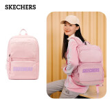 Skechers斯凯奇双肩包男女同款书包简约时尚大容量旅行包学生背包 冰粉色