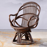 藤工匠 阳台真藤腾编靠背椅阳台休闲桌椅家用可旋转藤椅老人办公滕椅茶桌椅子 黑釉色椅子+坐垫 藤椅