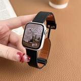 炫戴适用苹果S11手表S10表带s9真皮apple iWatchs8/7/6/5荔枝纹磁吸se3秋冬商务ultra3高级42/46mm女款 磁吸扣皮带-黑色 适用：44/45/49/46mm表盘