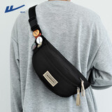 回力胸包男士斜挎包男款手机腰包女运动休闲小挎包男生单肩包夏季新款 黑色【带随机徽章4枚】