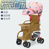 恩曜仿藤婴儿推车夏天藤椅车可坐可躺宝宝轻便手推车儿童藤椅车小推车 小象红棚【送大礼包/调节踏板】
