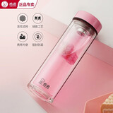 希诺（HEENOOR）玻璃杯女高颜值双层防烫保温花茶杯送老婆礼物办公车载泡茶水杯子 镜面盖-6531粉色-300ml