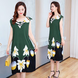 米嘟尔夏季棉绸睡裙加肥加大码妈妈中老年人造棉睡衣薄款背心无袖家居裙 墨绿白玉兰(古典MC裙) 3XL 适合130到180斤左右