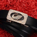 鳄鱼恤天鹅水晶钻时尚女士皮带头层牛皮腰带女裤带生日礼物2666黑