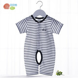 贝贝怡【官方发售】新生儿衣服婴儿连体衣开档夏装男女童宝宝爬服哈衣 蓝白 3个月/身高59cm