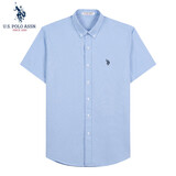U.S. POLO ASSN.短袖衬衫男夏季纯棉商务休闲宽松免烫男士上衣衬衣浅蓝L